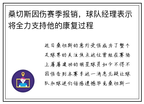 桑切斯因伤赛季报销，球队经理表示将全力支持他的康复过程